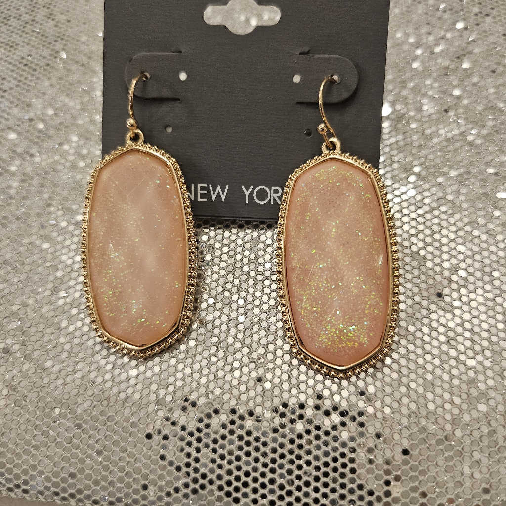 Pink And Gold Oval Stone Earrings 9$